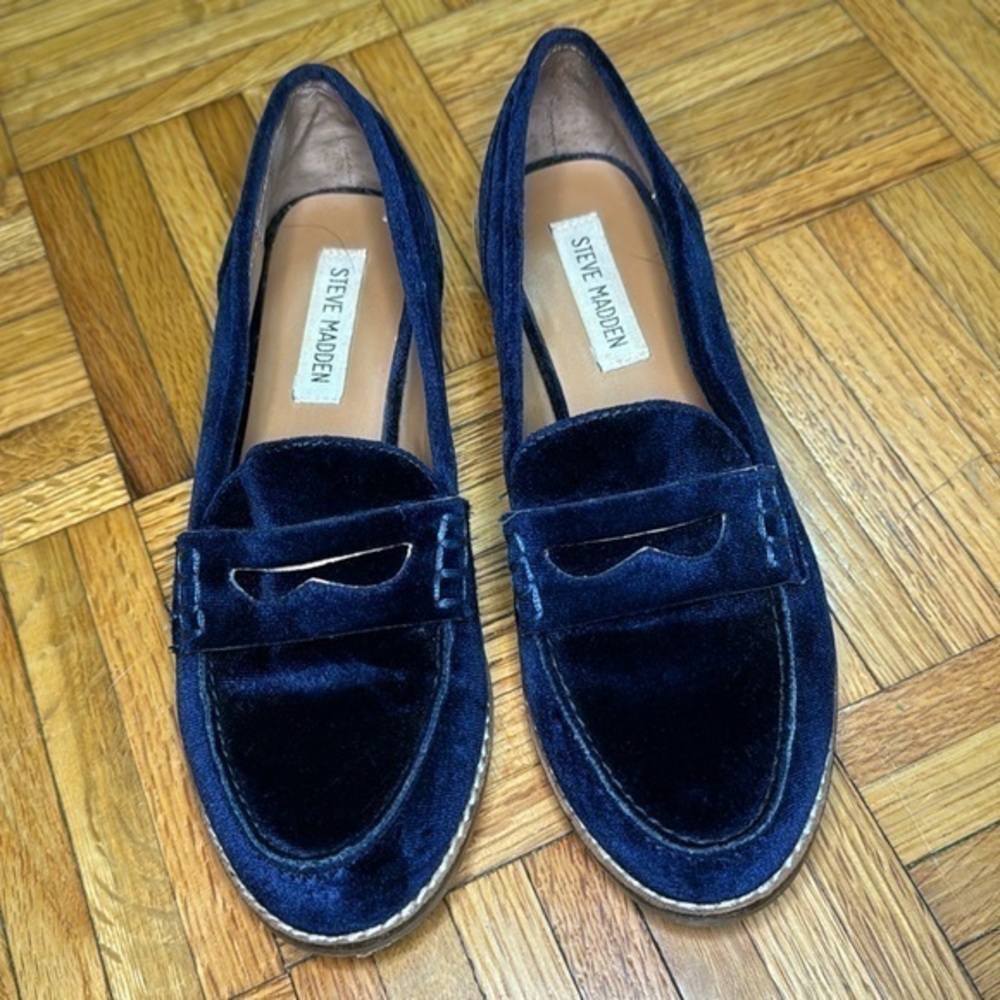 Steve Madden Paullete Women’s Blue Suede Leather Loafers Shoes, Size 6m